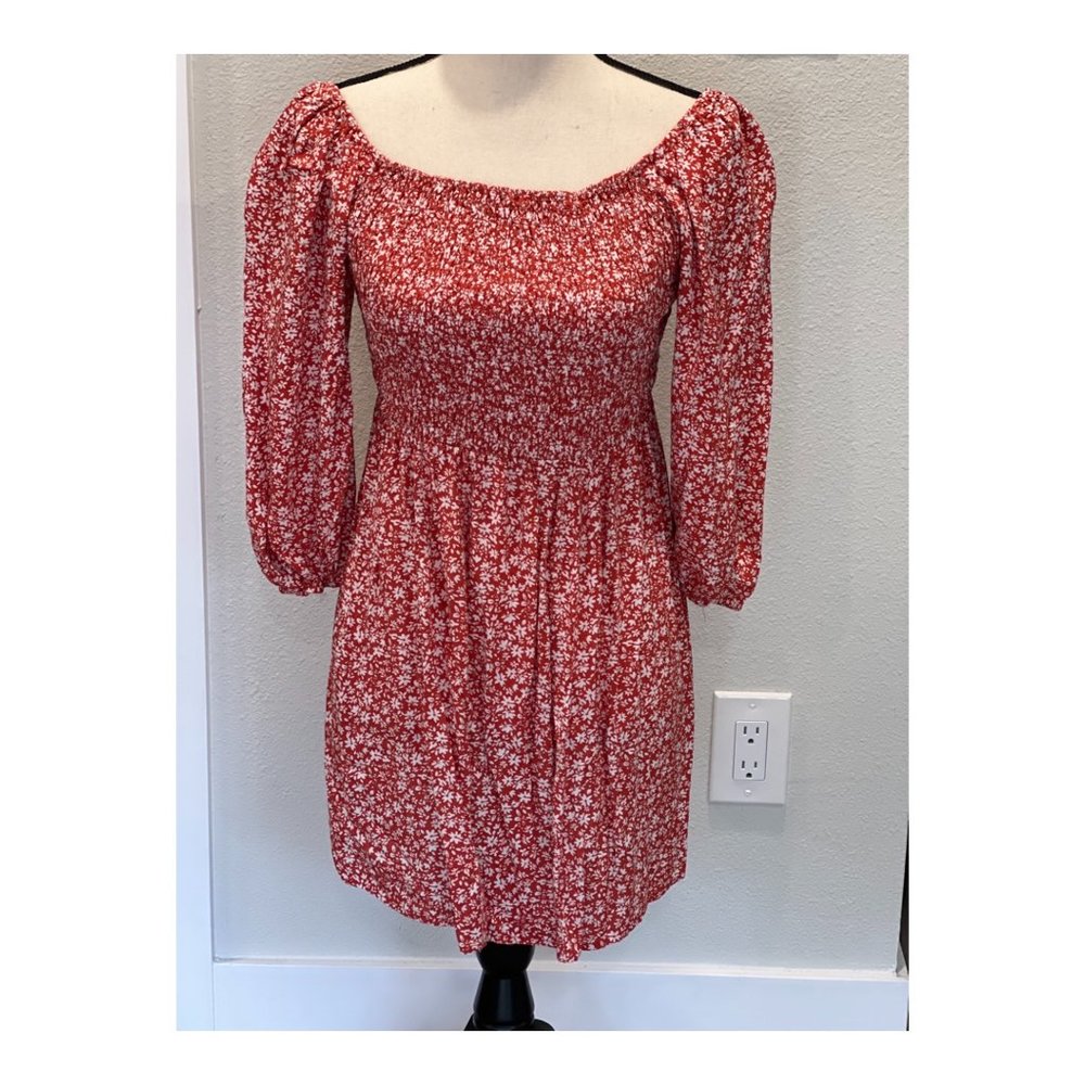NWOT AUW casual floral print sun dress dark orange red Medium